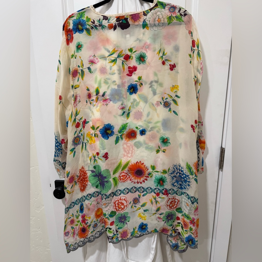 Johnny Was Mala Handkerchief Sheer Floral Tunic Top - Picture 3 of 3